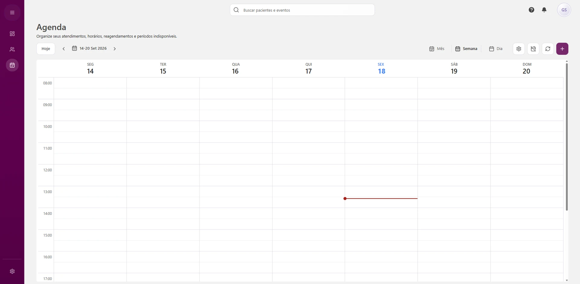 Recorte da agenda semanal real do Somos Psi.